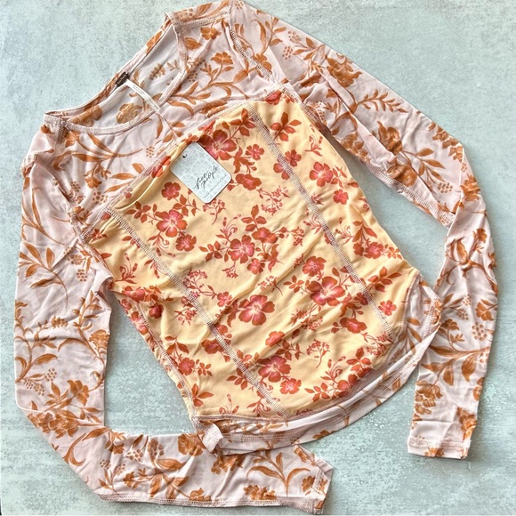 Free People Betty's Garden Floral Print Long Sleeve Top, Coral XS NWT - Picture 6 of 12